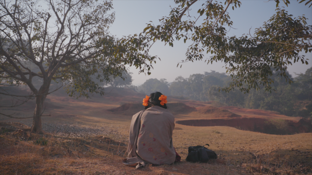 Image from To Kill a Tiger documentary. Ranjit's daughter looking out to a field.